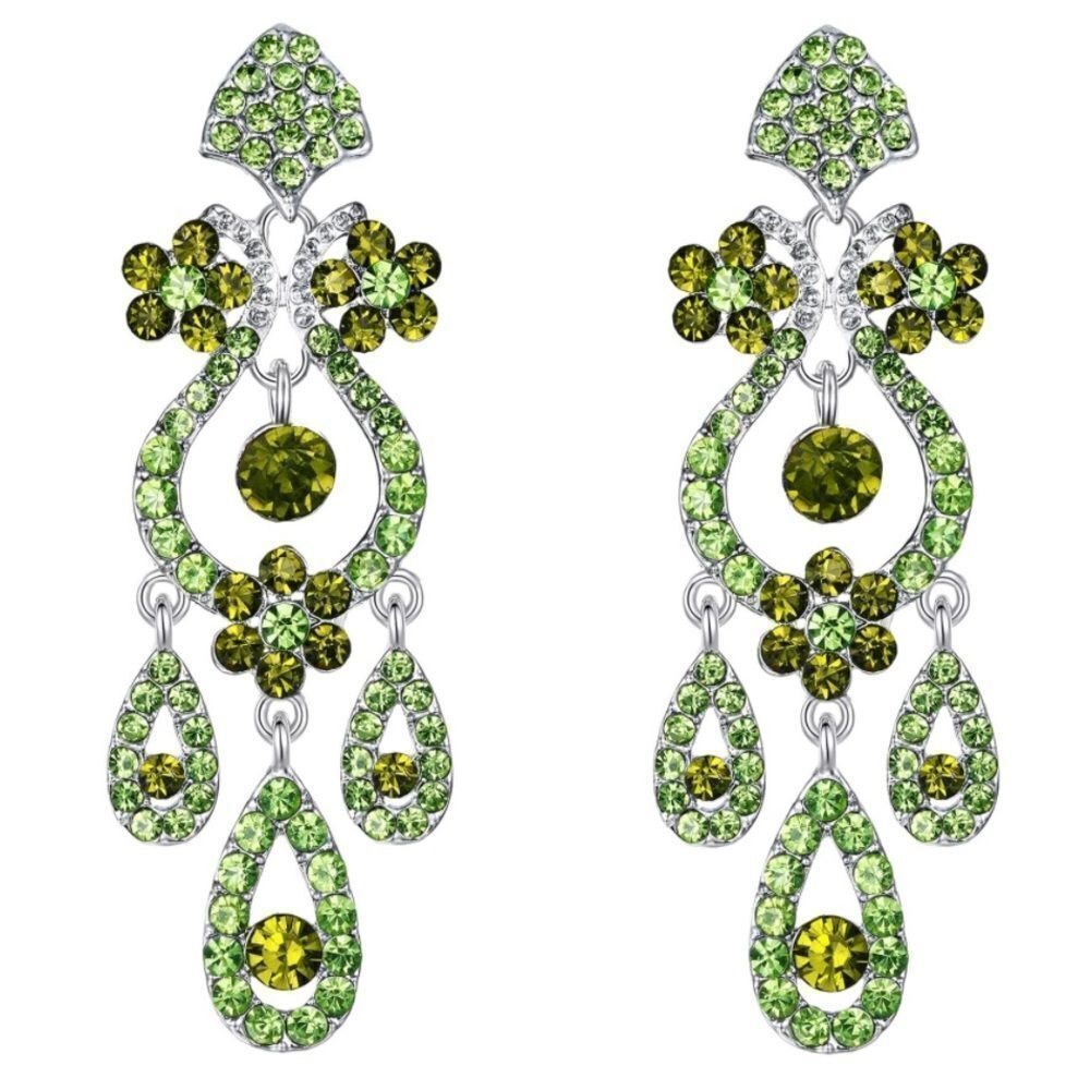 Silver with Olivine and Peridot Austrian Crystal Vase Chandelier Post Earrings
